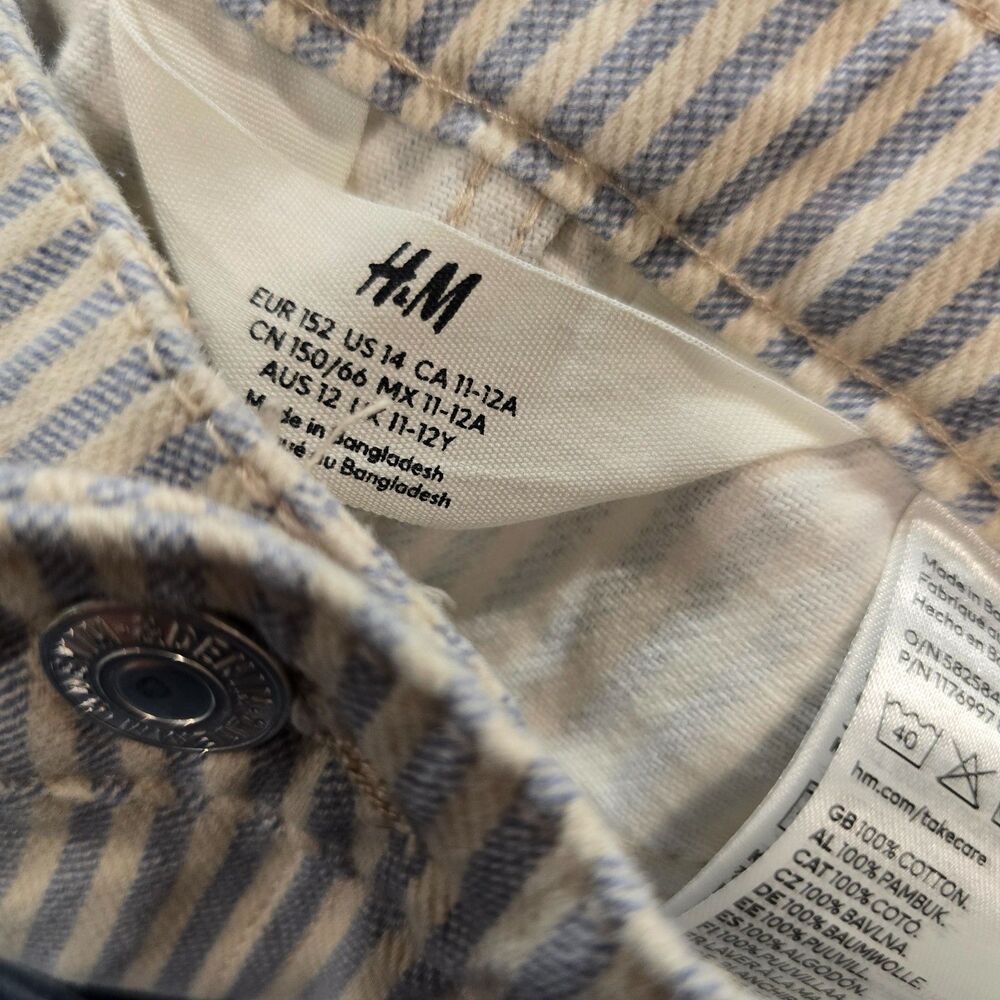 H&M girls pinstripe wide leg carpenter utility jeans 14 (0730)